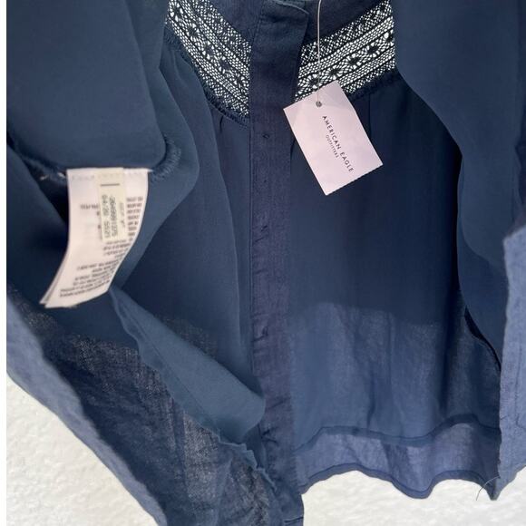 NWT American Eagle Ruffle Bohemian Top - Size Medium, Navy Blue - Picture 6 of 9